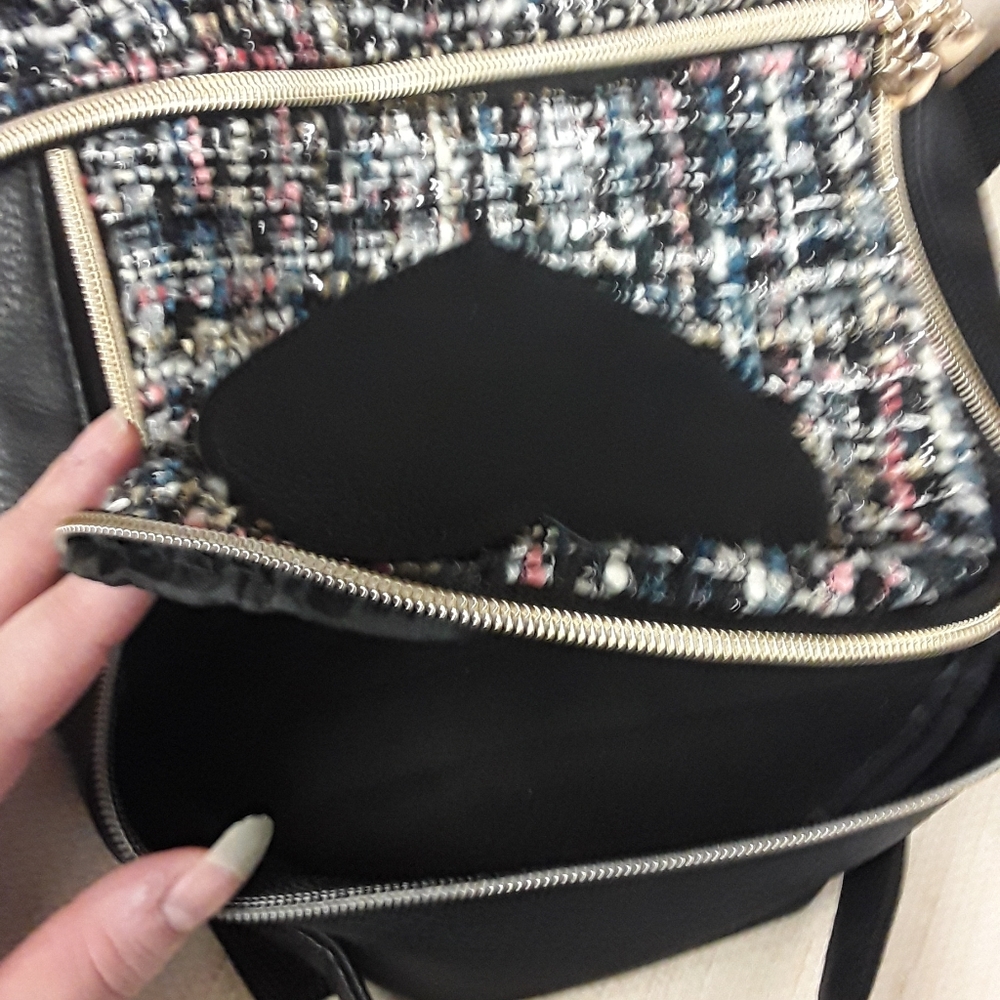 Black Heart Houndstooth Shimmer Pastel boho Goth Backpack Purse Bag - Picture 5 of 8